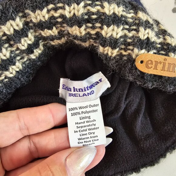 Erin Knitwear Ireland Wool & Polyester Lined Beanie Hat fall winter - Picture 5 of 6